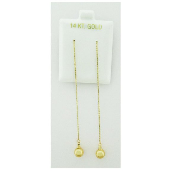 Genuine Pearls Long Dangling Earrings 14k Yellow Gold
